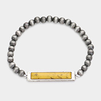 Rectangle Natural Stone Accented Stretch Bracelet