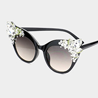 Crystal Embellished Detail Cat Eye Sunglasses