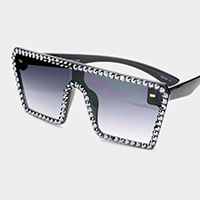 Crystal Embellished Detail Square Sunglasses