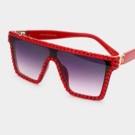 Crystal Embellished Detail Square Sunglasses