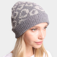 Leopard Patterned Soft Knit Beanie Hat