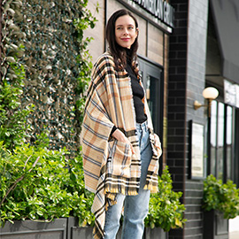 Tartan Check Front Pocket Poncho