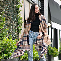 Tartan Check Front Pocket Poncho