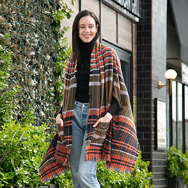 Tartan Check Front Pocket Poncho