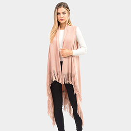 Solid Fringe Knit Vest