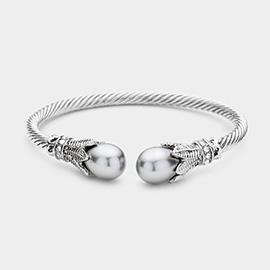 Twisted Metal Pearl Tip Cuff Bracelet