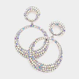 Rhinestone Embellished Double Open Circle Dangle Evening Earrings