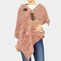 Coconut Button Knit Shawl Poncho