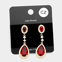 CZ Teardrop Accented Dangle Evening Earrings