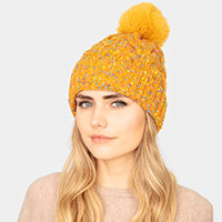 Confetti Cable Knit Pom Pom Beanie Hat