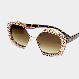 Crystal Embellished Detail Pentagon Sunglasses