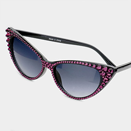 Crystal Cat Eye Clear Lens Sunglasses