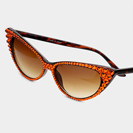 Crystal Cat Eye Clear Lens Sunglasses