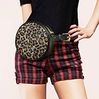 Leopard Patterned Bling Round Fanny Pack / Belt / Crossbody Bag