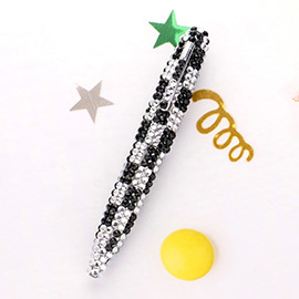 Check Patterned Crystal Embellished Ball Pen