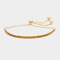 Brass Metal Rhinestone Adjustable Pull Tie Bracelet