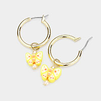 Pearl Butterfly Dangle Metal Hoop Pin Catch Earrings