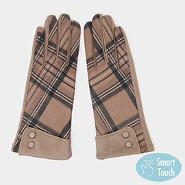 Classic Checkered Button Accented Cuff Smart Gloves