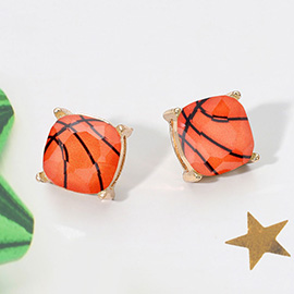 Basketball Printed Square Stud Earrings