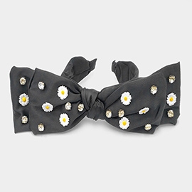 Daisy Flower Stone Embellished Bow Headband