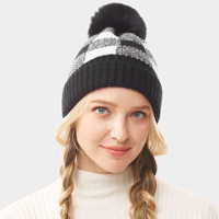 Buffalo Check Knit Pom Pom Beanie Hat