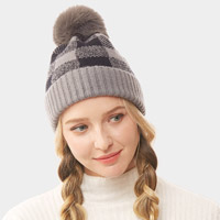 Buffalo Check Knit Pom Pom Beanie Hat