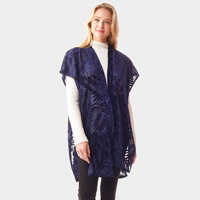 Leaf Patterned Velvet Burnout Shawl Poncho