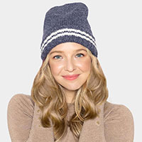 Striped Knit Cuff Beanie Hat