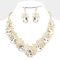 Teardrop Crystal Rhinestone Floral Vine Evening Necklace 