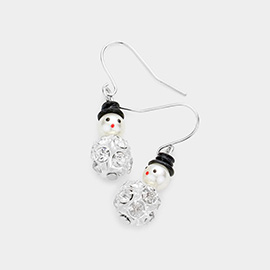 Pearl Stone Embellished Ball Snowman Dangle Earrings