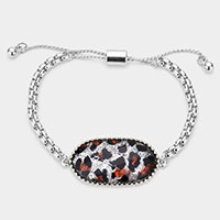 Glittered Leopard Hexagon Charm Adjustable Pull Tie Bracelet