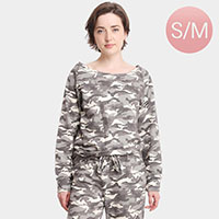 Camouflage Patterned Boat Neck Loungewear Sweatshirts Top