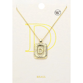 -D- Brass Metal Rectangle Monogram Pendant Necklace