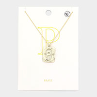 -P- Brass Metal Rectangle Monogram Pendant Necklace