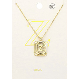 -Z- Brass Metal Rectangle Monogram Pendant Necklace