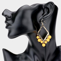 Open Metal Rhombus Colored Ball Dangle Earrings