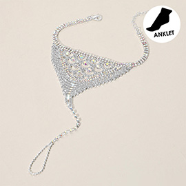 Round Stone Accented Rhinestone Net Toe Ring Evening Anklet