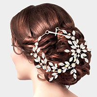 Marquise Stone Accented Rhinestone Leaf Cluster Vine Wrap Headpiece