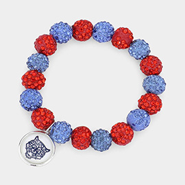 Tiger Accented Round Charm Shamballa Ball Stretch Bracelet