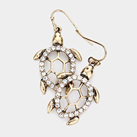 Stone Embellished Metal Turtle Dangle Earring