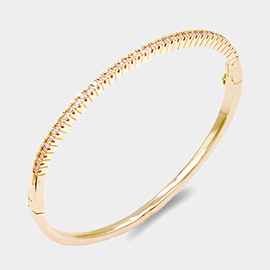 Gold Plated CZ Stone Paved Hinged Bangle Evening Bracelet