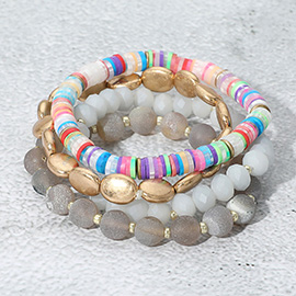 4PCS - Semi Precious Heishi Beaded Stretch Bracelets