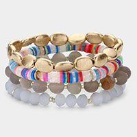 4PCS - Semi Precious Heishi Beaded Stretch Bracelets