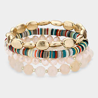 4PCS - Semi Precious Heishi Beaded Stretch Bracelets