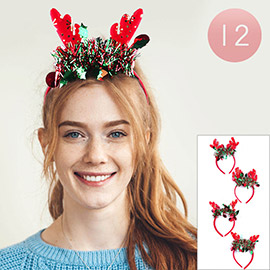 12PCS - Christmas Tinsel Rudolph Antlers Headbands