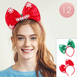 12PCS - HOHOHO Snowflake Accented Christmas Bow Headbands