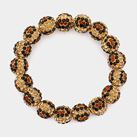 Leopard Patterned Rhinestone Pave Ball Stretch Bracelet