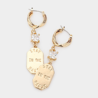 STAY IN THE MAGIC Square Stone Metal Octagon Link Dangle Pin Catch Earrings