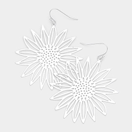 Brass Metal Sunflower Dangle Earrings