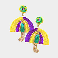 Felt Back Mardi Gras Sequin Umbrella Dangle Earrings